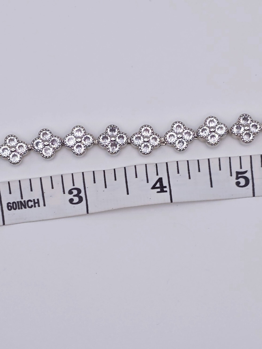 Sterling Silver Floral CZ Link Bracelet - White - Picture 2 of 6